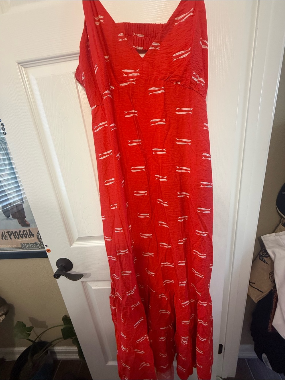 a new day Red Maxi Dress with White Sardine Accent Print